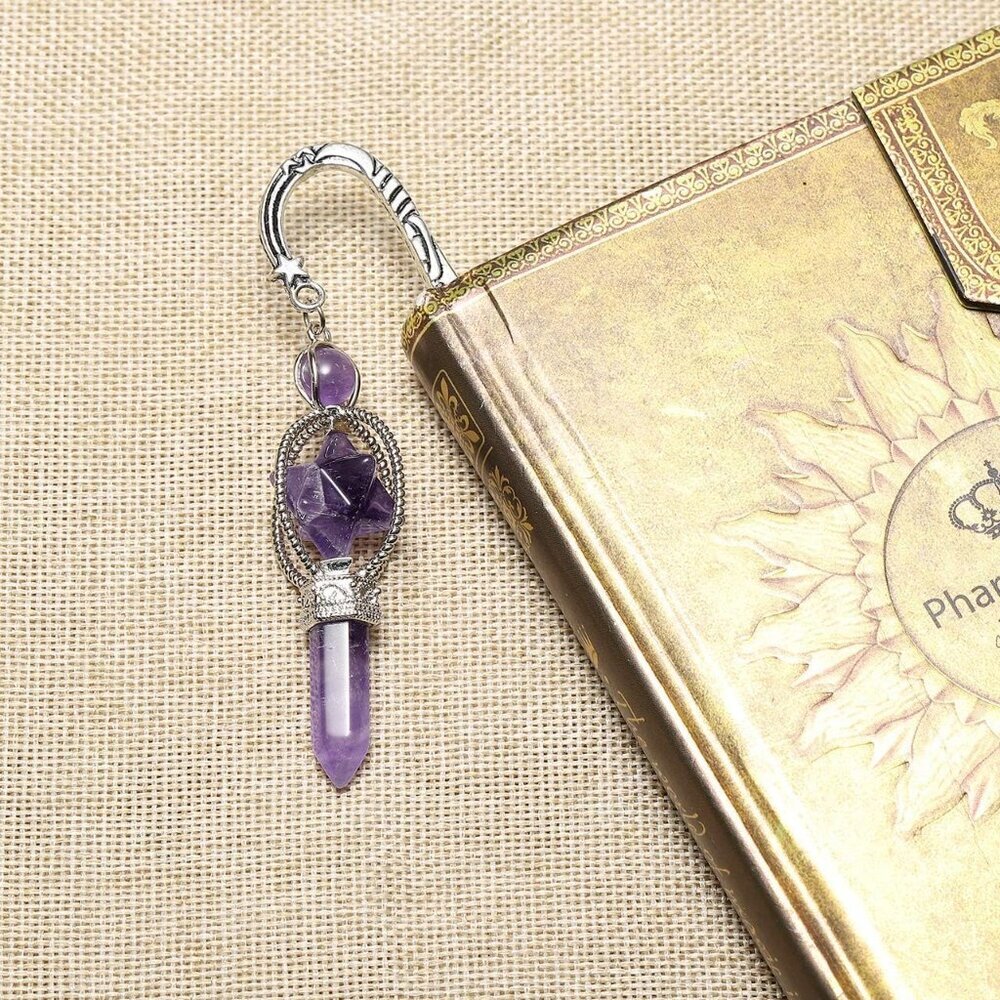 Anqitue Silver Metal Bookmark Beading Bookmarks with Amethsyt Crystal Quartz Mer - Picture 3 of 6
